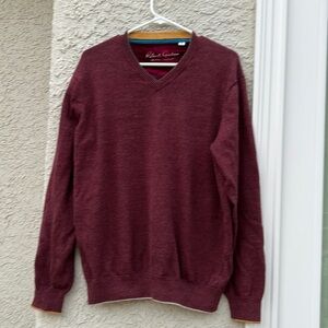 Robert Graham Modern American Burgundy Vneck Mens Sweater Size XL
